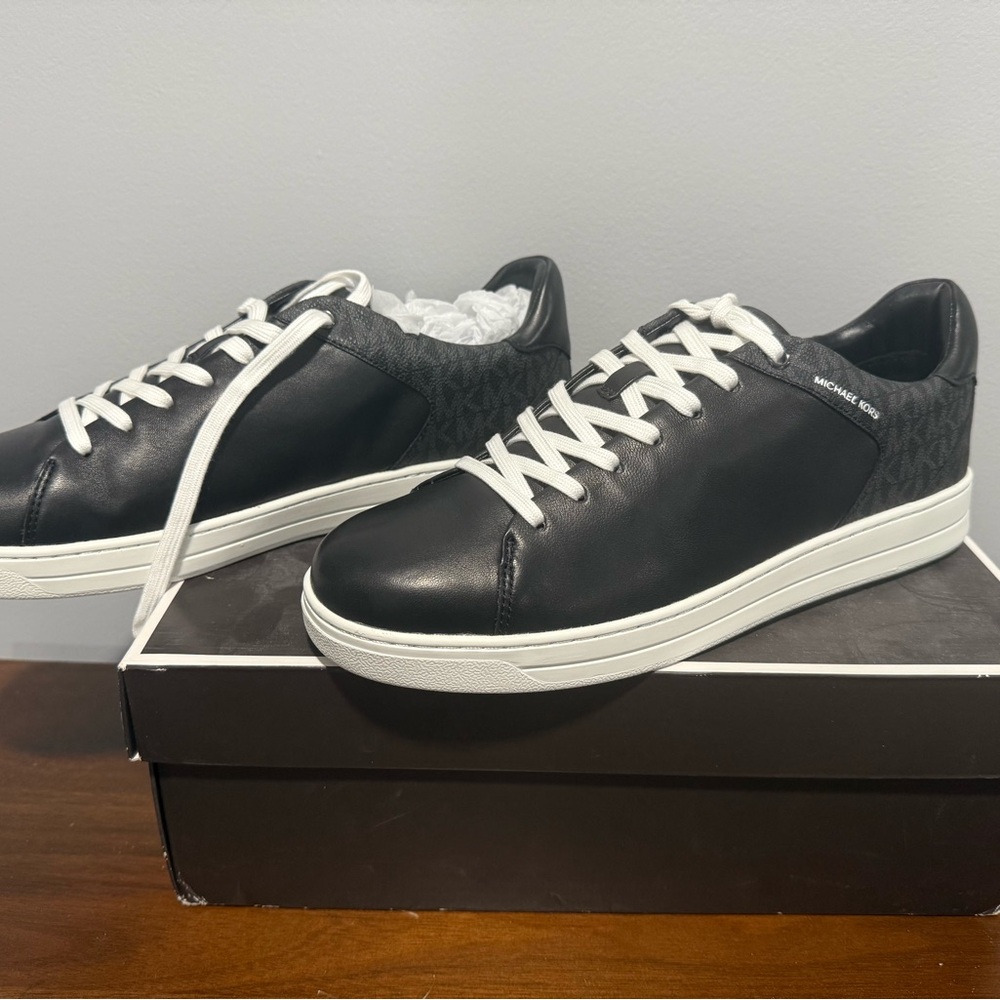 Michael Kors Jack Black Leather Sneakers with White Soles NWT